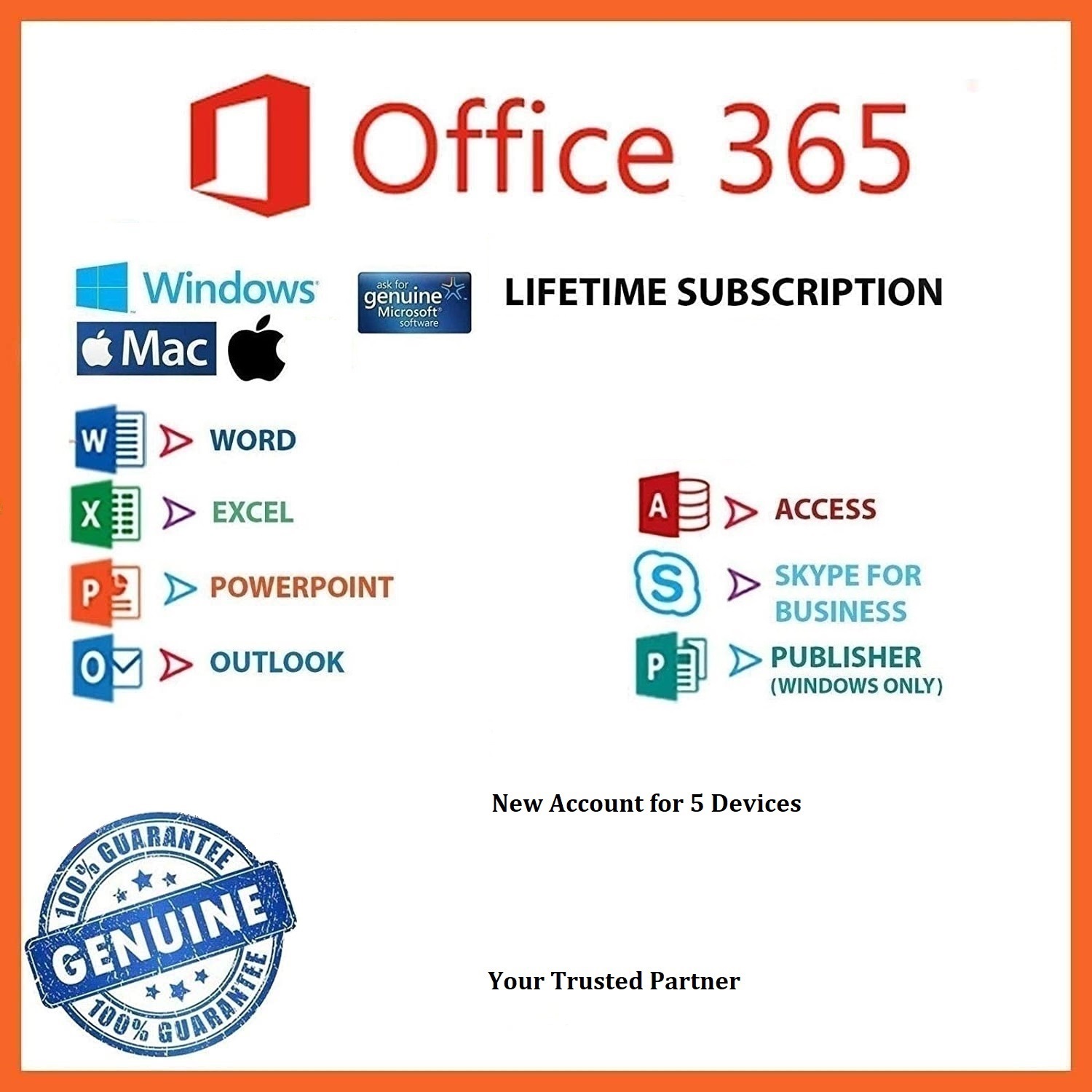 Microsoft Office 365 Lifetime Account 5 Devices (Choose your own ID)